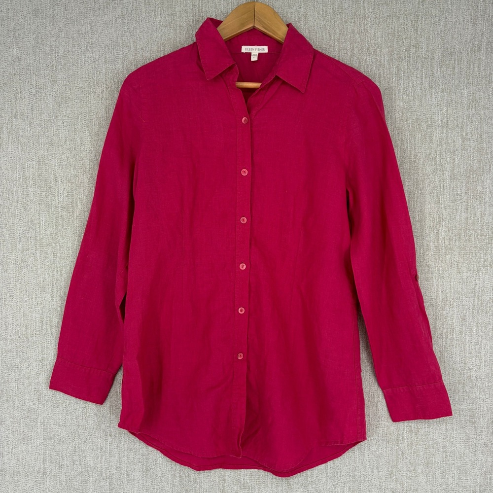 Eileen Fisher Button Down Shirt Women XS  Pink 100% Irish Linen Long Sleeve